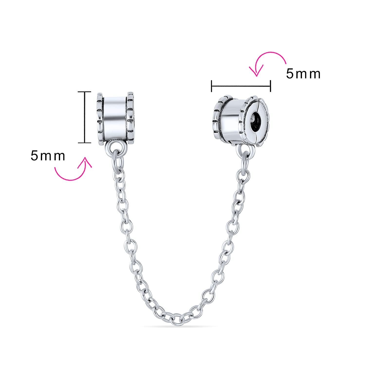 Beaded Edge Handcuff Double Safety Chain Spacer Stopper Daisy Flower Charm Bead For Women .925 Sterling Silver Fits European Bracelet