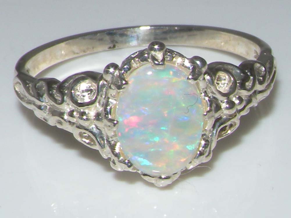 LetsBuyGold 925 Sterling Silver Real Genuine Opal Womens Solitaire Engagement Ring - Size 6