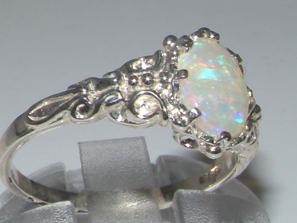 LetsBuyGold 925 Sterling Silver Real Genuine Opal Womens Vintage style solitaire Ring - Size 7