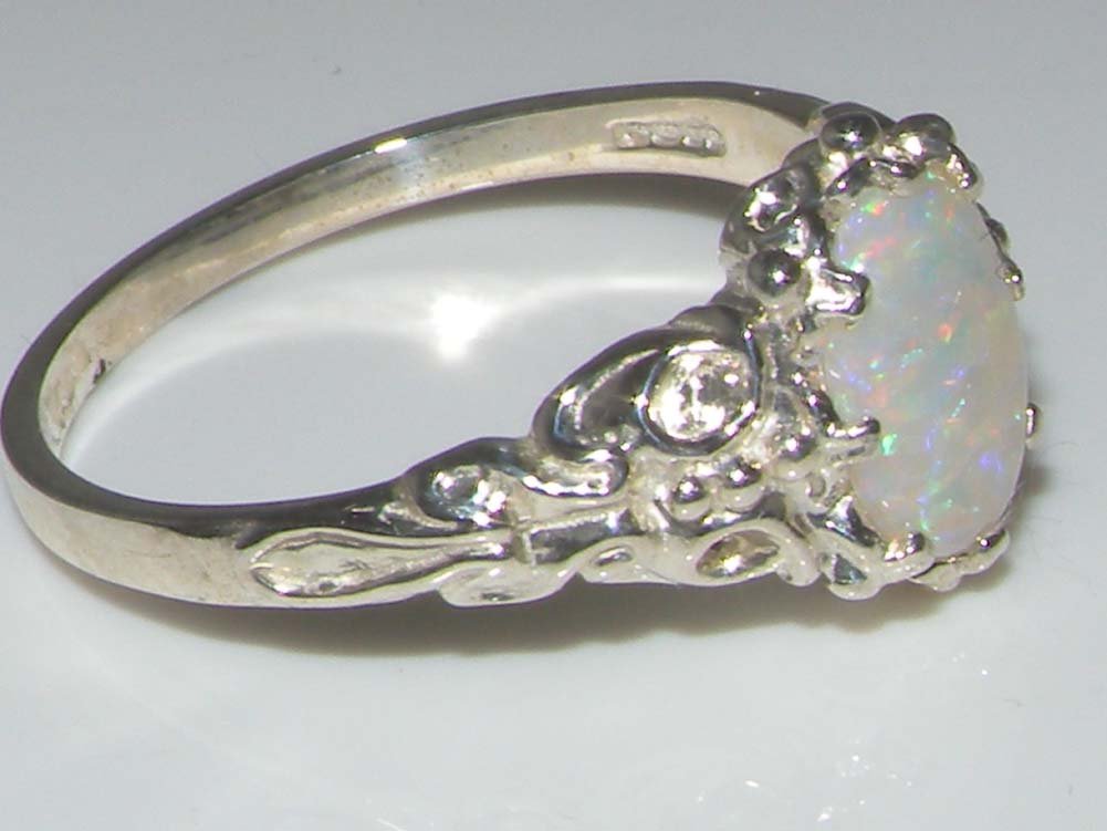 LetsBuyGold 925 Sterling Silver Real Genuine Opal Womens Solitaire Engagement Ring - Size 6