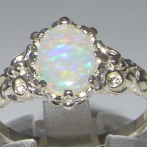 LetsBuyGold 925 Sterling Silver Real Genuine Opal Womens Vintage style solitaire Ring - Size 7