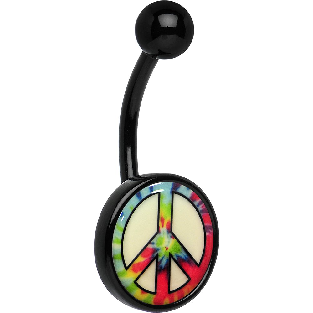 Body Candy Unisex Adult Glow in the Dark Tie Dyed Peace Sign Belly Button Ring