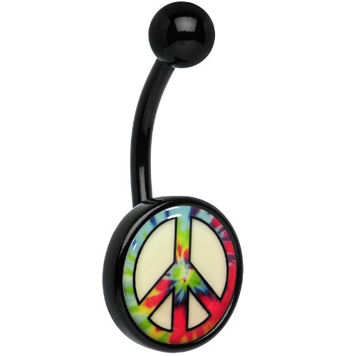 Body Candy Unisex Adult Glow in the Dark Tie Dyed Peace Sign Belly Button Ring