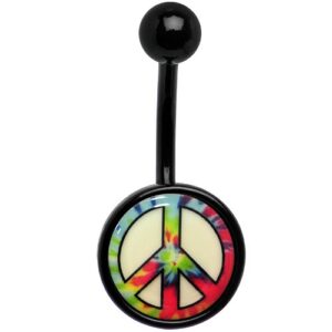 Body Candy Unisex Adult Glow in the Dark Tie Dyed Peace Sign Belly Button Ring