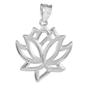 14k white gold lotus flower pendant