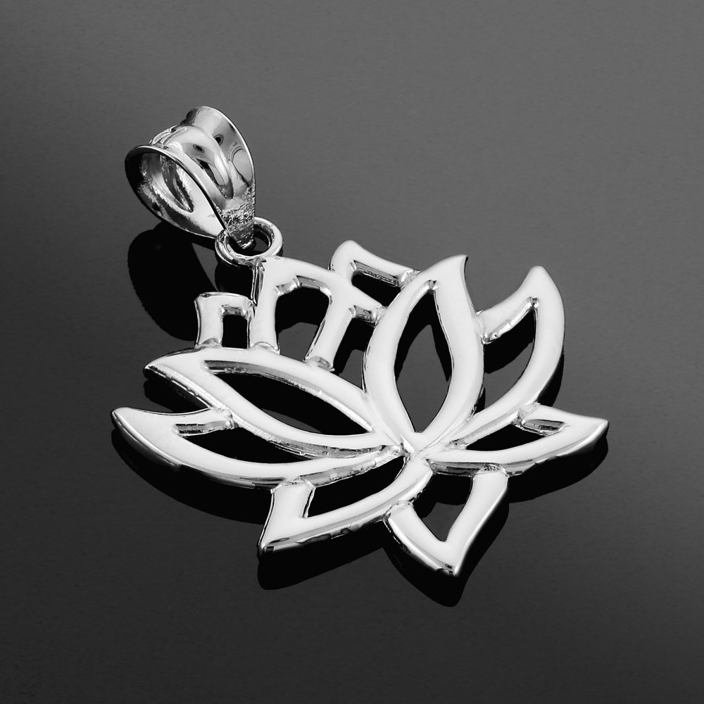 10k White Gold Lotus Flower Pendant