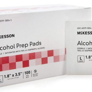 Alcohol Prep Pad, McKesson, Isopropyl Alcohol 70%, Individual Packet, Large, 3.5 X 1.7 Inch, Sterile, 100 Ct. Box, Case of 10 Boxes = 1000 Pads