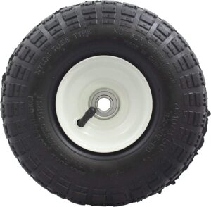 10 in. tire on white wheel - 4.10/3.50-4 knobby tread