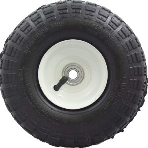 10 in. Tire on White Wheel - 4.10/3.50-4 KNOBBY TREAD