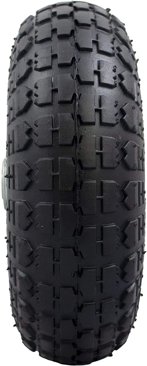 10 in. Tire on White Wheel - 4.10/3.50-4 KNOBBY TREAD