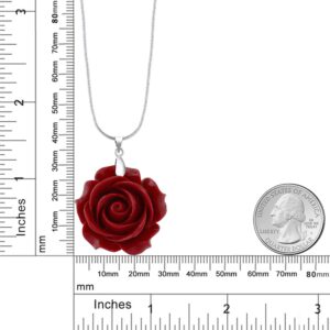 Gem Stone King 35MM Red Simulated Coral Carved Rose Flower Pendant with 16 Inch + 2 Inch Extender Chain