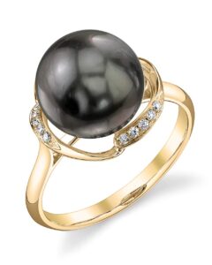 the pearl source 14k gold 10-11mm round genuine black tahitian south sea cultured pearl & diamond ruby ring for women