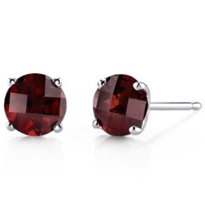 peora solid 14k white gold garnet solitaire stud earrings for women, hypoallergenic 2.25 carats total round shape aaa grade, january birthstone, friction backs