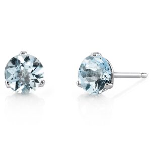 peora solid 14k white gold aquamarine martini solitaire stud earrings for women, 1.50 carat total, round shape 6mm, aaa grade, march birthstone, hypoallergenic, friction back