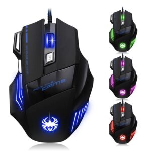 Zelotes Ergonomic 7200 DPI LED Optical Wired Gaming Mouse Mice 7 Buttons Compatible Mac Pro Gamer PC Laptop Desktop Notebook-Black Black(T80)