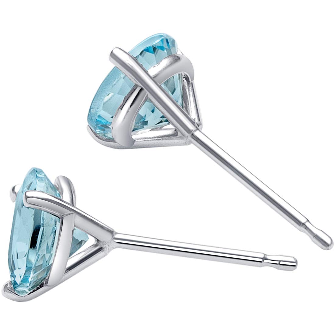 Peora Solid 14K White Gold Aquamarine Martini Solitaire Stud Earrings for Women, 1.50 Carat total, Round Shape 6mm, AAA Grade, March Birthstone, Hypoallergenic, Friction Back