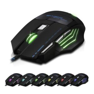 Zelotes Ergonomic 7200 DPI LED Optical Wired Gaming Mouse Mice 7 Buttons Compatible Mac Pro Gamer PC Laptop Desktop Notebook-Black Black(T80)