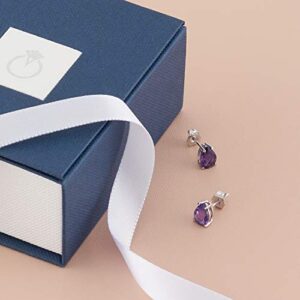 Peora Solid 14K White Gold Amethyst Earrings for Women, Genuine Gemstone Birthstone Solitaire Studs, 7x5mm Pear Shape, 1 Carat total, Friction Back