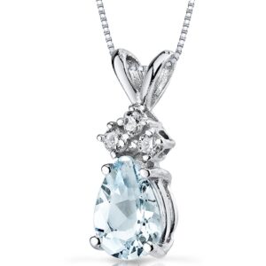 peora aquamarine with genuine diamonds pendant in 14 karat white gold, dainty teardrop solitaire, pear shape, 7x5mm