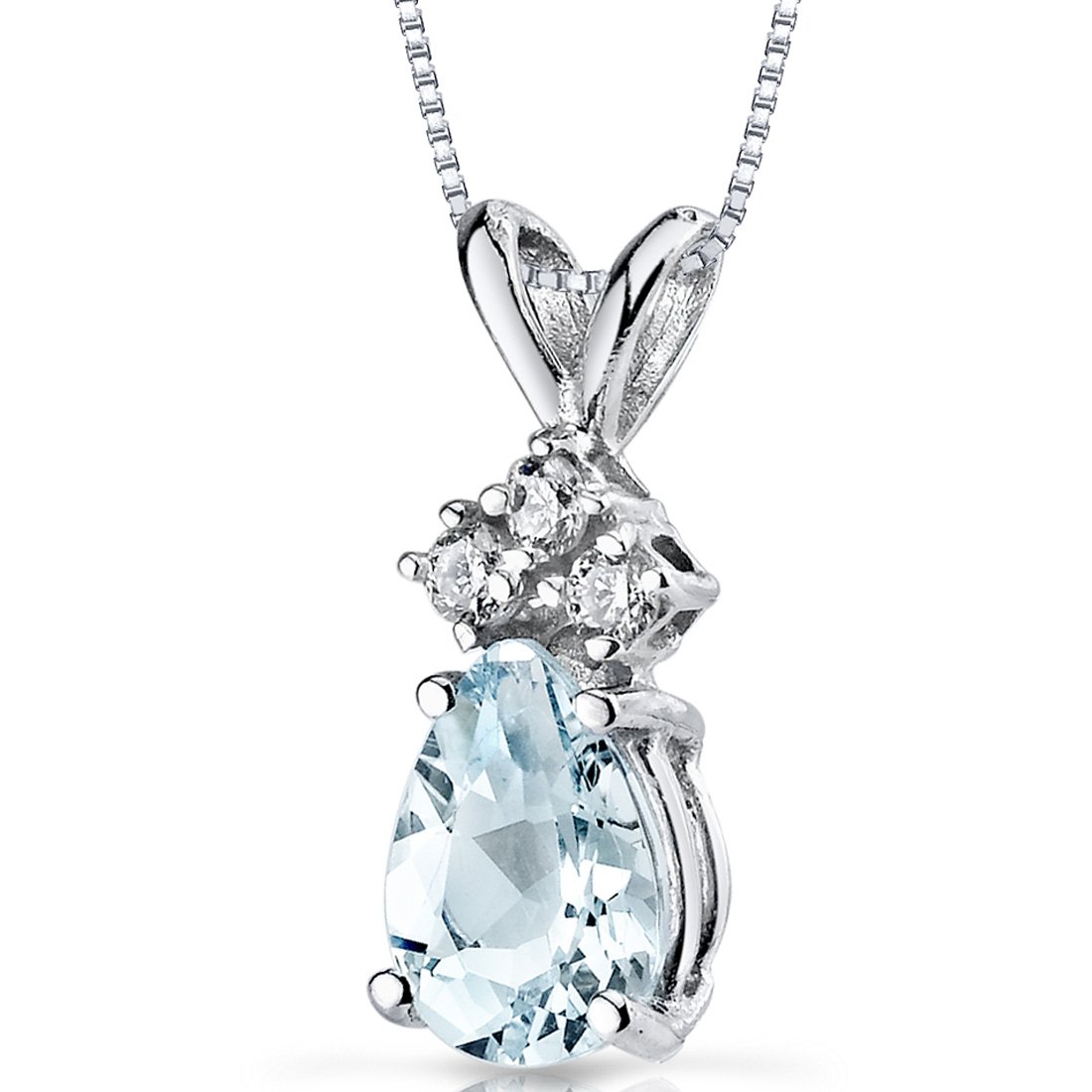 PEORA Aquamarine with Genuine Diamonds Pendant in 14 Karat White Gold, Dainty Teardrop Solitaire, Pear Shape, 7x5mm