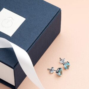 Peora Swiss Blue Topaz Heart Stud Earrings for Women 14K White Gold, Genuine Gemstone Birthstone Classic Solitaire Studs, 6mm, 1.75 Carats total, Friction Back