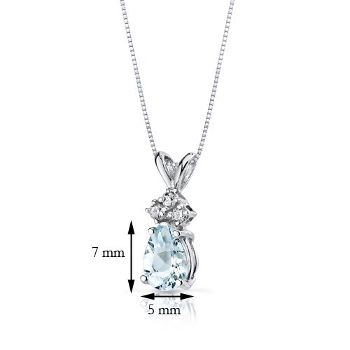 PEORA Aquamarine with Genuine Diamonds Pendant in 14 Karat White Gold, Dainty Teardrop Solitaire, Pear Shape, 7x5mm