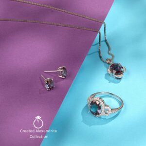 Peora Solid 14K White Gold 2.50 Carats Created Alexandrite Stud Earrings for Women, Color-Changing Solitaire Princess Cut 6mm, Friction Back