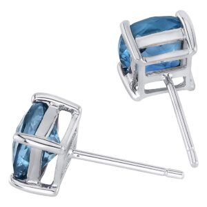 Peora 14K White Gold London Blue Topaz Earrings for Women, Genuine Gemstone Birthstone, Cushion Cut 6mm, 2.25 Carats total, Friction Back