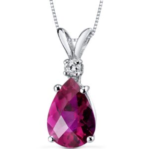 PEORA 14K White Gold 2.50 Carats Created Ruby with Genuine Diamond Pendant, Elegant Teardrop Solitaire, AAA Grade Pear Shape 10x7mm