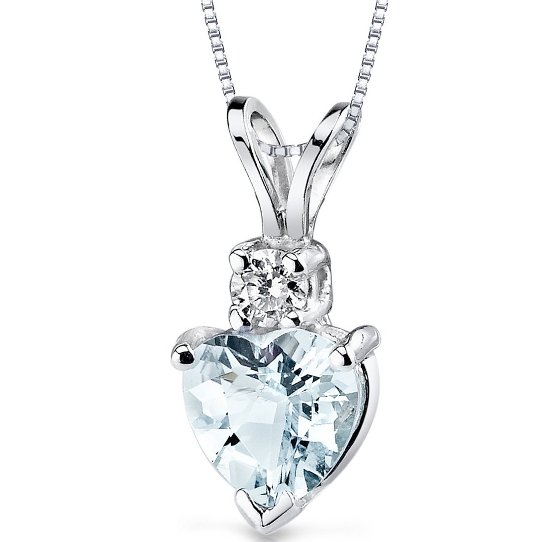 PEORA 14K White Gold Aquamarine and Diamond Pendant, AAA Grade Heart Shape Solitaire, 6mm, 0.75 Carat total