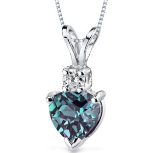 PEORA 14K White Gold Created Alexandrite with Genuine Diamond Pendant for Women, Color-Changing Solitaire, 1 Carat Heart Shape AAA Grade