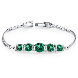 peora simulated emerald 5-stone bracelet for women 925 sterling silver, 3.50 carats total round shape, 7 1/4 inch length