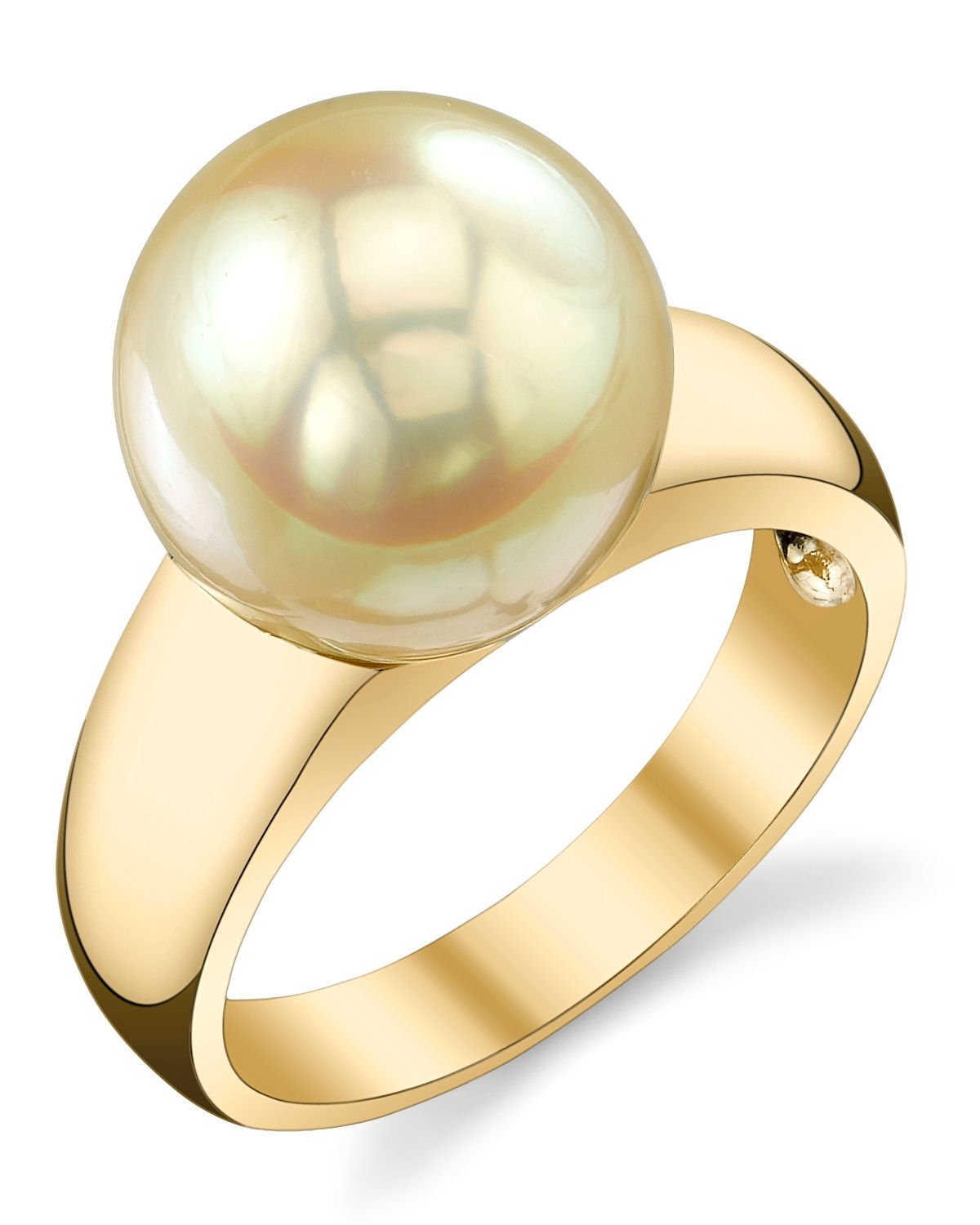 The Pearl Source 14K Gold 10-11mm Round Genuine Golden South Sea Cultured Pearl Abigail Ring for Women