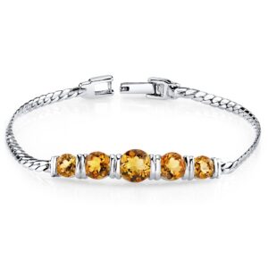 peora citrine 5-stone bracelet for women 925 sterling silver, natural gemstone birthstone, 3.75 carats total round shape, 7 1/4 inch length