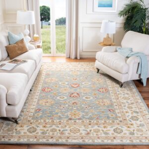 SAFAVIEH Antiquity Collection Area Rug - 6' Square, Grey Blue & Beige, Handmade Traditional Oriental Wool, Ideal for High Traffic Areas in Living Room, Bedroom (AT822A)