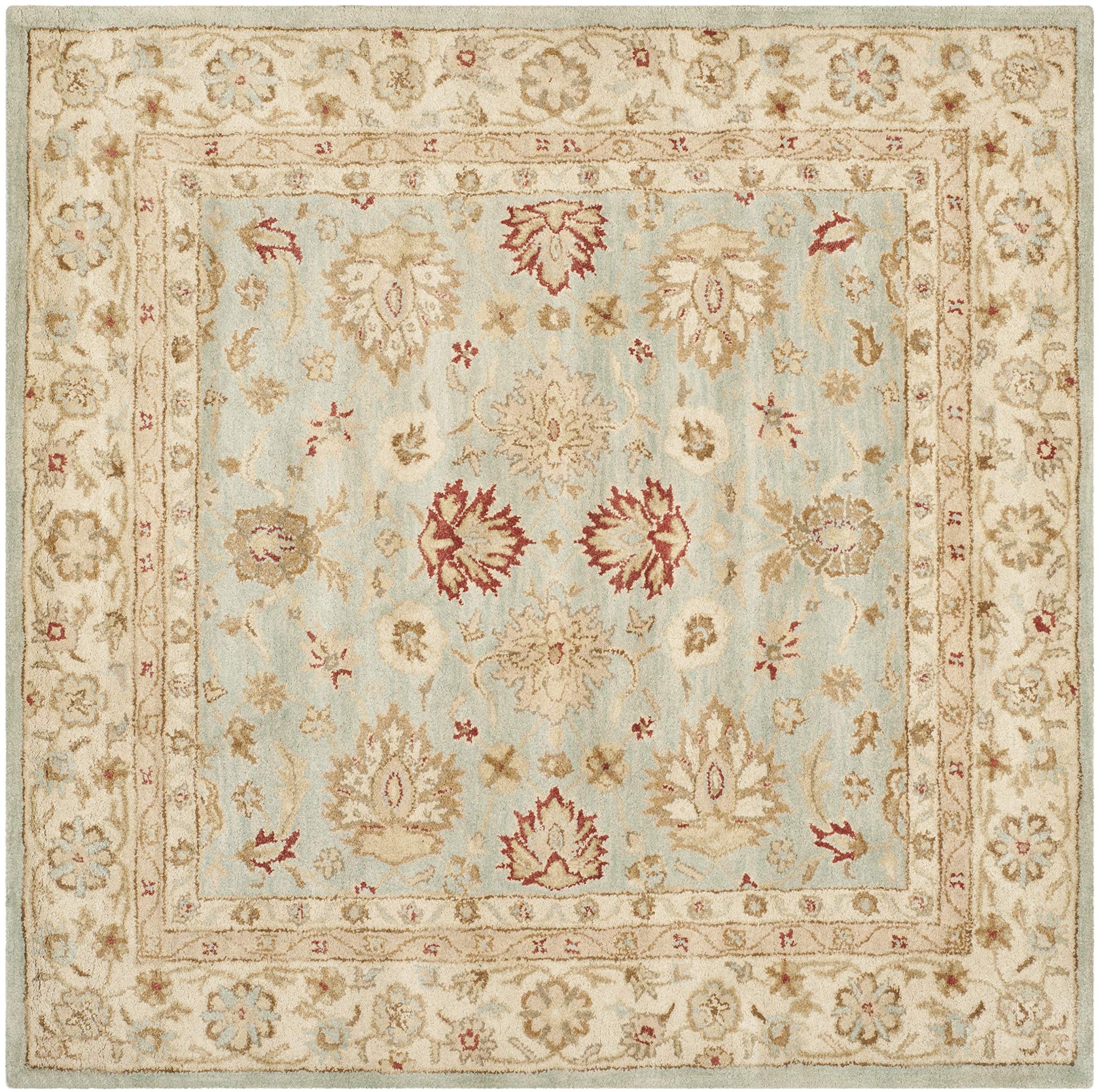 SAFAVIEH Antiquity Collection Area Rug - 6' Square, Grey Blue & Beige, Handmade Traditional Oriental Wool, Ideal for High Traffic Areas in Living Room, Bedroom (AT822A)