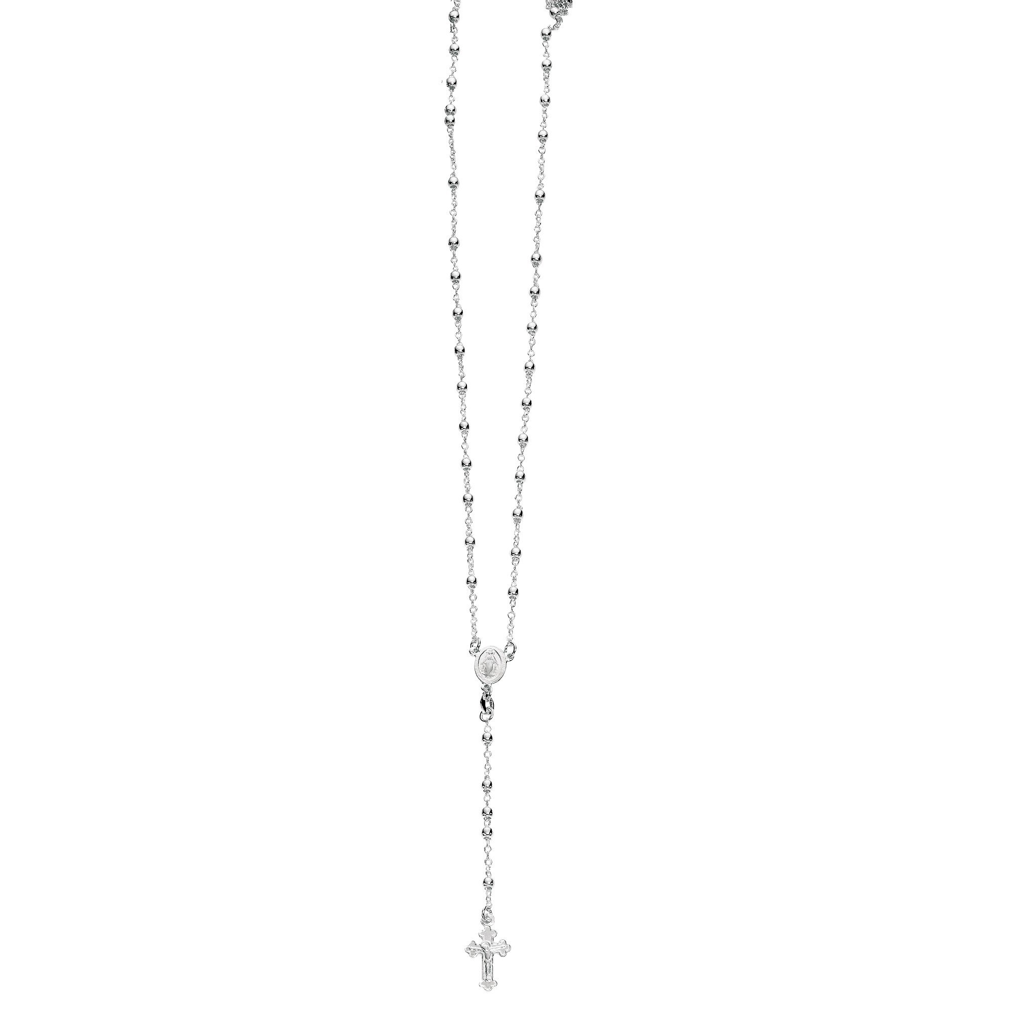 Ritastephens Italian Sterling Silver 3mm Rosary Bead Virgin Mary Cross Necklace, 24"