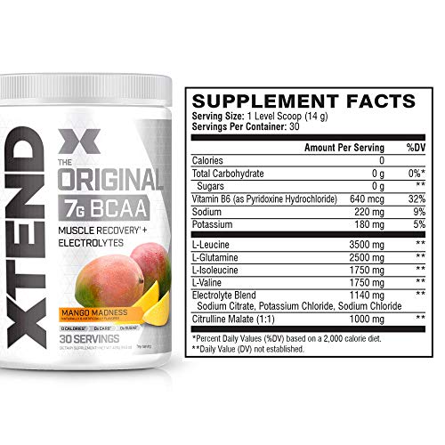 Xtend Original BCAA Powder Mango Madness, Sugar Free Post Workout Muscle Recovery Drink with Amino Acids for Men & Women, 14.8 Oz