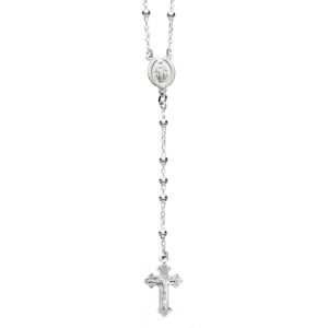 Ritastephens Italian Sterling Silver 3mm Rosary Bead Virgin Mary Cross Necklace, 24"