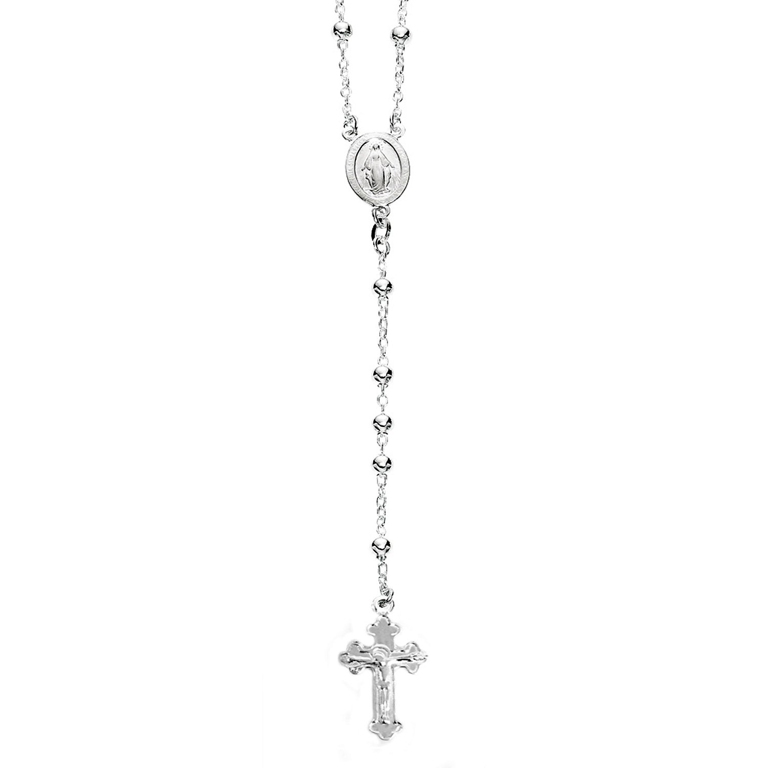 Ritastephens Italian Sterling Silver 3mm Rosary Bead Virgin Mary Cross Necklace, 24"