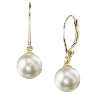 the pearl source 14k gold 8-8.5mm aaa quality round genuine white akoya cultured pearl leverback earrings for women