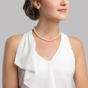 The Pearl Source 14K Gold 6.5-7.0mm AAAA Quality Round White Freshwater Cultured Pearl Necklace for Women in 16" Choker Length