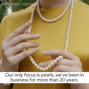 The Pearl Source 14K Gold 6.5-7.0mm AAAA Quality Round White Freshwater Cultured Pearl Necklace for Women in 18" Princess Length