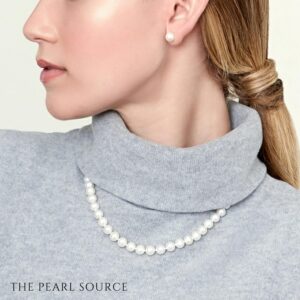 The Pearl Source 14K Gold 6.5-7.0mm AAAA Quality Round White Freshwater Cultured Pearl Necklace for Women in 18" Princess Length