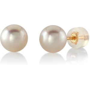 THE PEARL SOURCE White Japanese Akoya Real Pearl Earrings for Women - 14k Gold Stud Pearl Earrings | Hypoallergenic Earrings with Genuine Cultured Pearls, 4.5-5.0mm