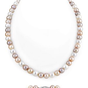 The Pearl Source 7.0-7.5mm Freshwater Pearl Necklace for Women - Pearl Strand Necklace | Multi-Color 18" Length Pearl Necklace with Genuine Cultured Pearls