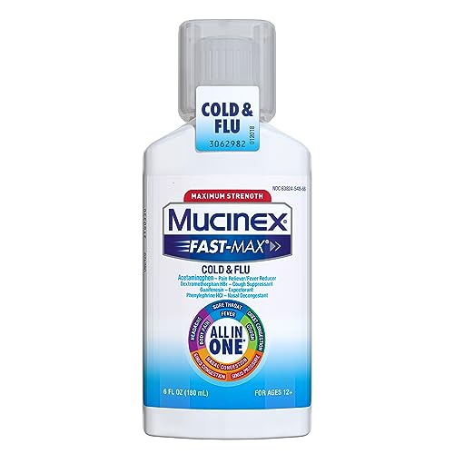 Mucinex Fast-Max Cold & Flu All-in-One Maximum Strength Liquid, 6 fl. oz. (Packaging May Vary)