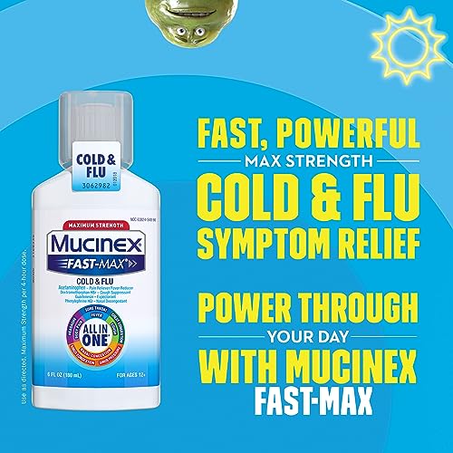 Mucinex Fast-Max Cold & Flu All-in-One Maximum Strength Liquid, 6 fl. oz. (Packaging May Vary)