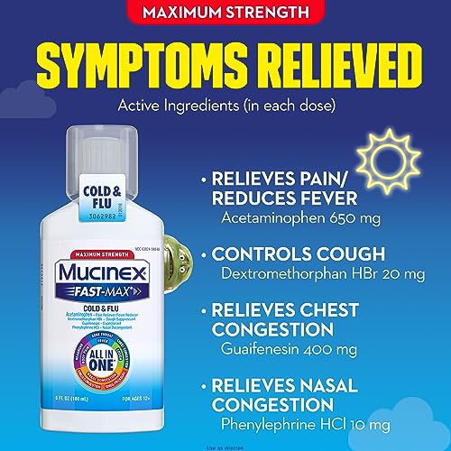 Mucinex Fast-Max Cold & Flu All-in-One Maximum Strength Liquid, 6 fl. oz. (Packaging May Vary)