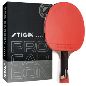 stiga pro carbon performance-level table tennis racket with carbon technology for tournament play - red and blue colors